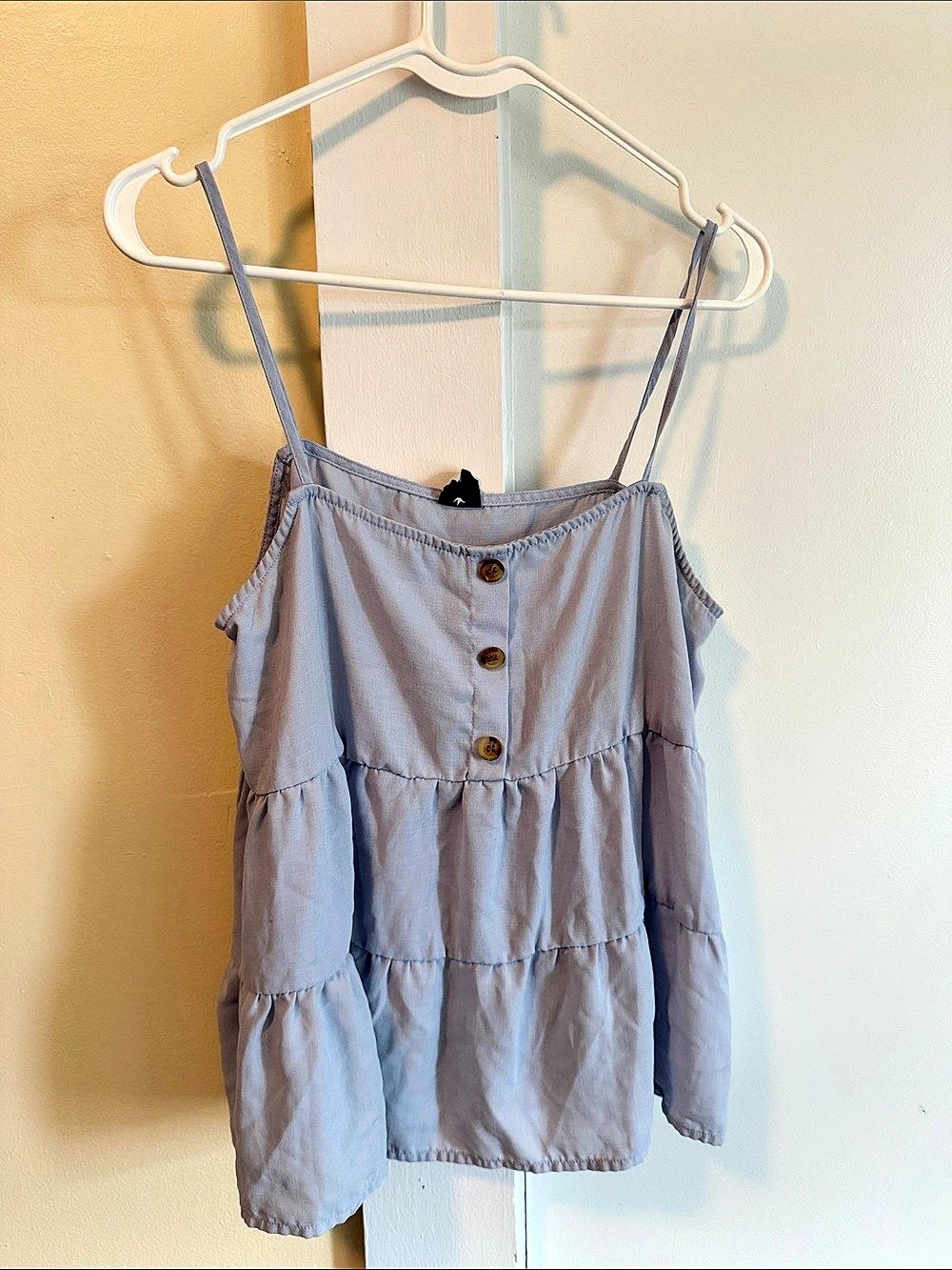 Paper Crane Tiered Button-Front Blouse in Blue Size Medium